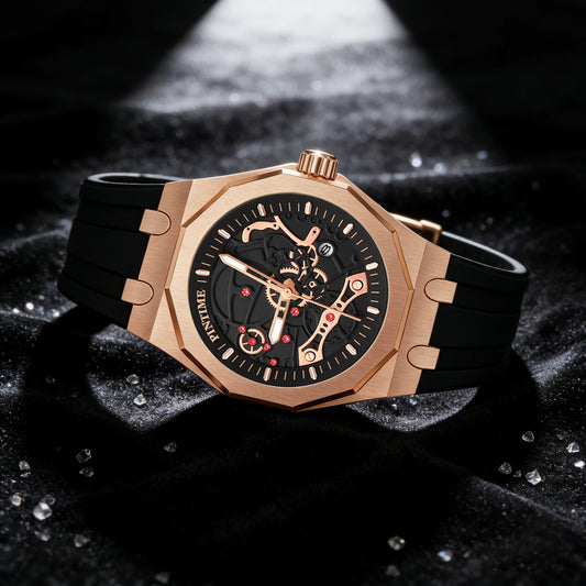 Premium Luxury Sports Watch for Men Water Resistant Automatic Mechanical Stone Style Timepiece Men's Wristwatch Retro Watch